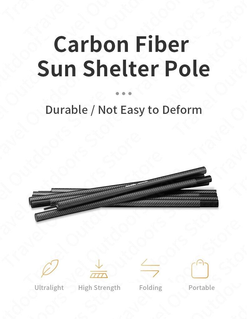 Naturehike Ultralight 2pcs Set 2.4m Carbon Fiber Awning Canopy Tarp Tent Poles with Storage Bag Premium 550g each Pole Durable 4 Section Folding