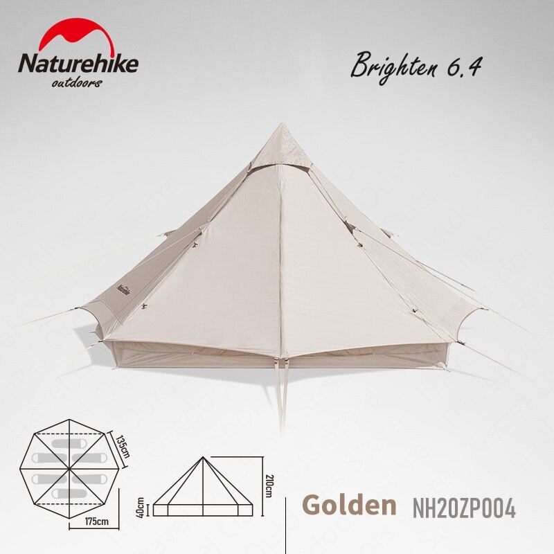 Naturehike BRIGHTEN Series 6.4 Blended Cotton Pyramid Bell Camping Glamping Tent 6.4m² Family Waterproof Outdoor Luxury Shelter for 4 to 6 Person Tipi