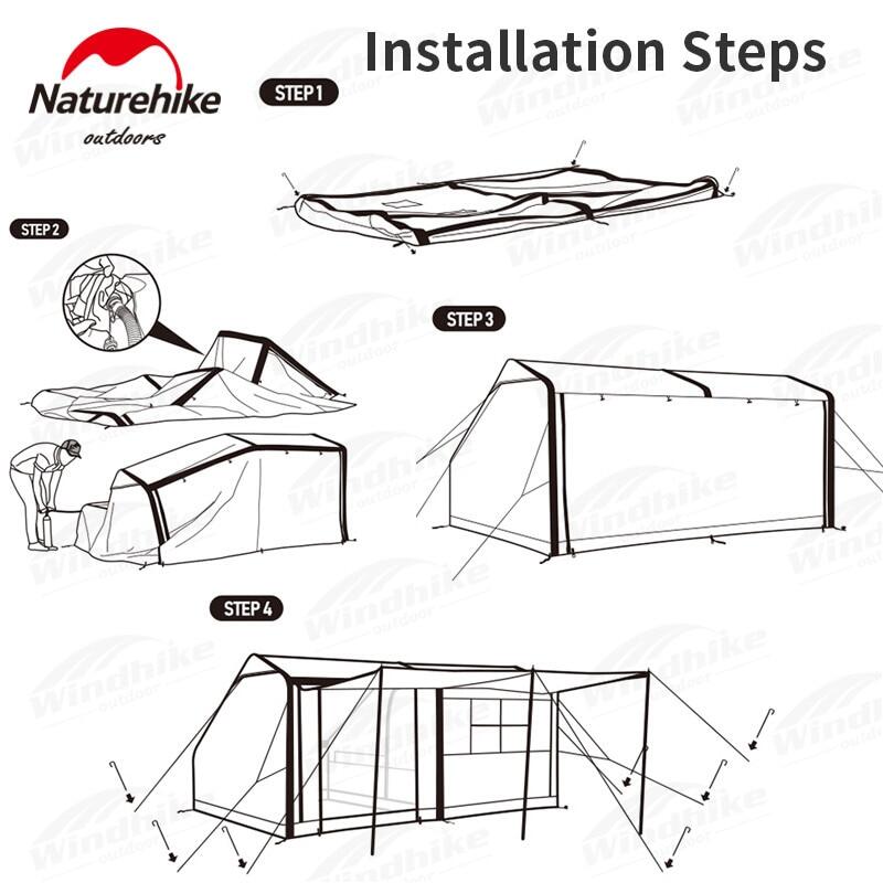 Naturehike AIR Series 12Y Cotton Air Inflatable Outdoor Camping Tent 12㎡ One Bedroom Living Room Balcony Family Glamping Waterproof Tent for 4 Person