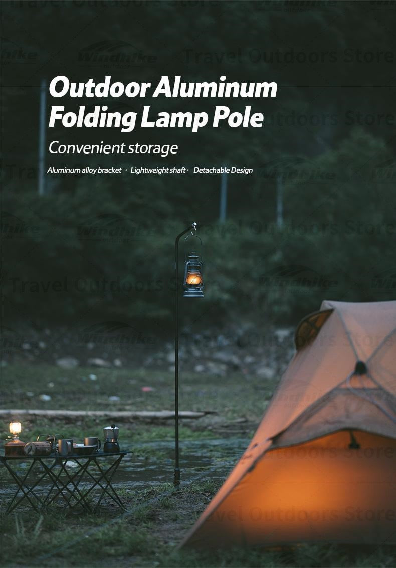 Naturehike Outdoor Ultralight Aluminum Lamp Post Pole Camping Adjustable Height Folding Lantern Holder Bracket Light Stand with 40cm Thick Ground Nail