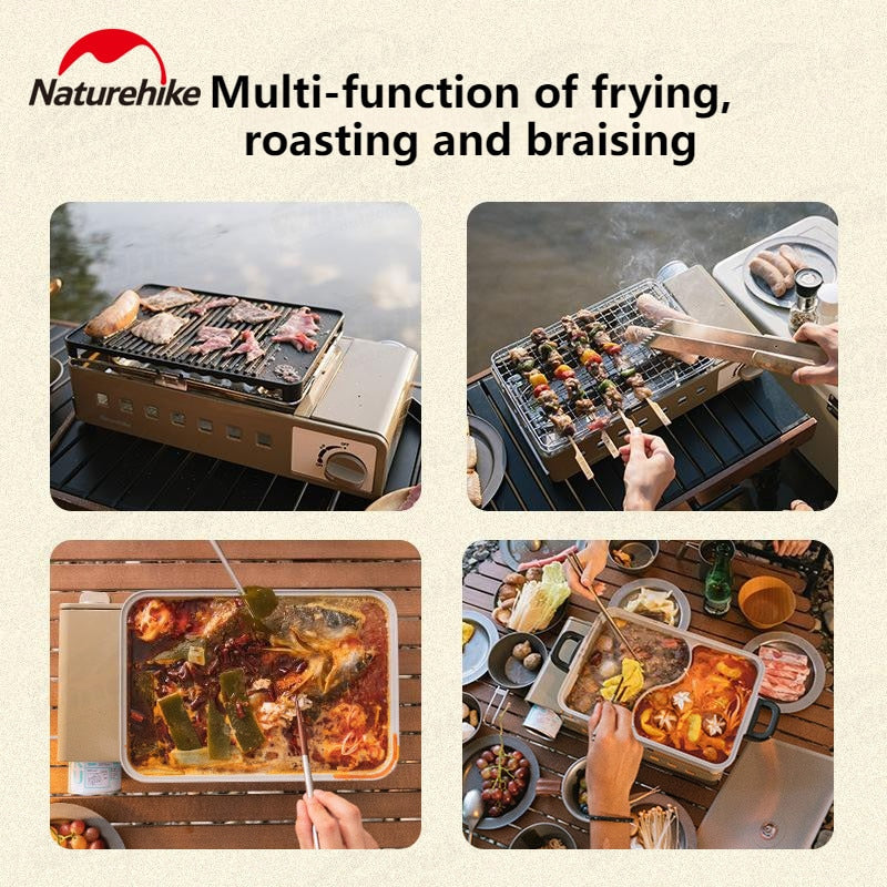 Naturehike Outdoor Portable Gas Stove Fry Roast Boil Grill Multi-Function Cooking Stove Camping Hiking Picnic Korean BBQ Furnace 2300W Butane Stove