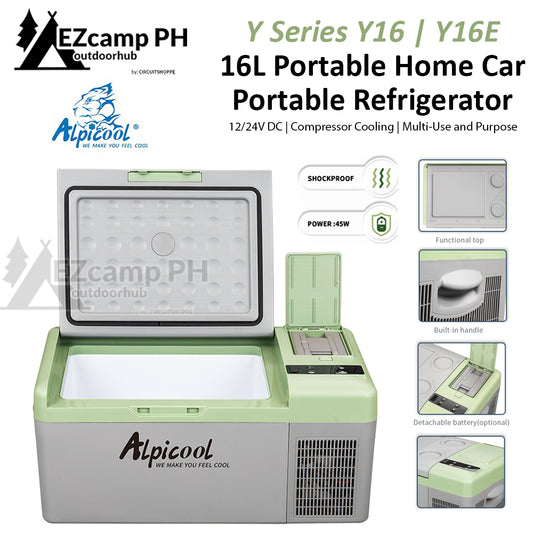 ALPICOOL Y Series Y16 Y16E 16L Mini Portable 12V DC Car RV Camping Refrigerator Compressor Cooling Cooler Ref Fridge Freezer 220V AC Optional Battery
