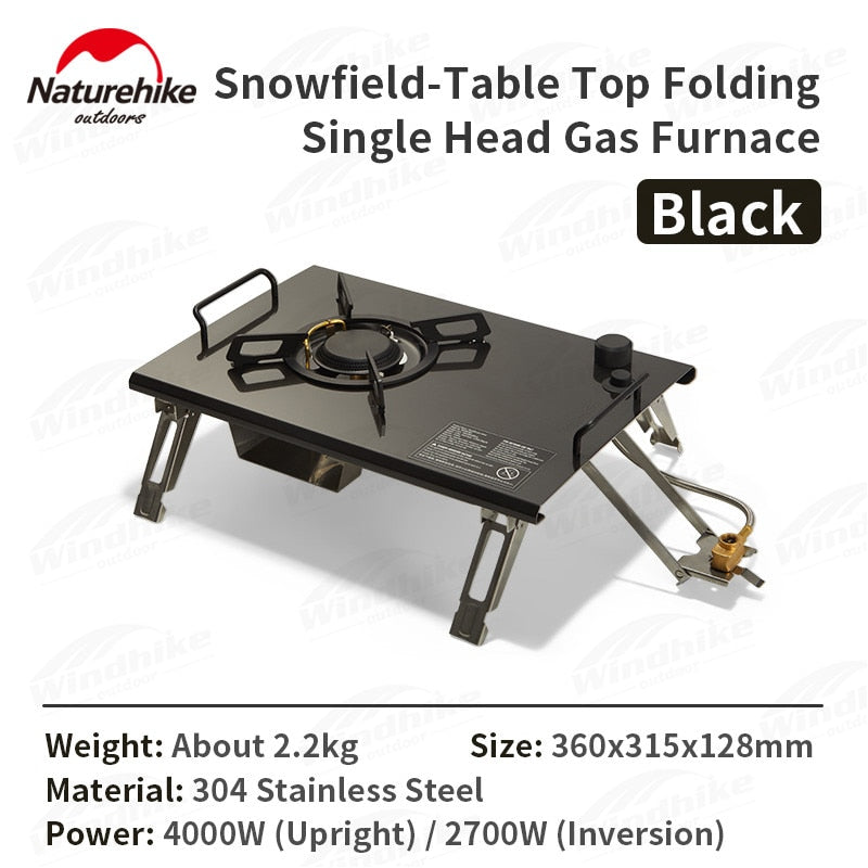 Naturehike Outdoor G01 Black Tabletop Gas Stove 4000W Large Firepower IGT Compatible Stainless Steel Camping Gas Cooking Burner Butane Screw Type