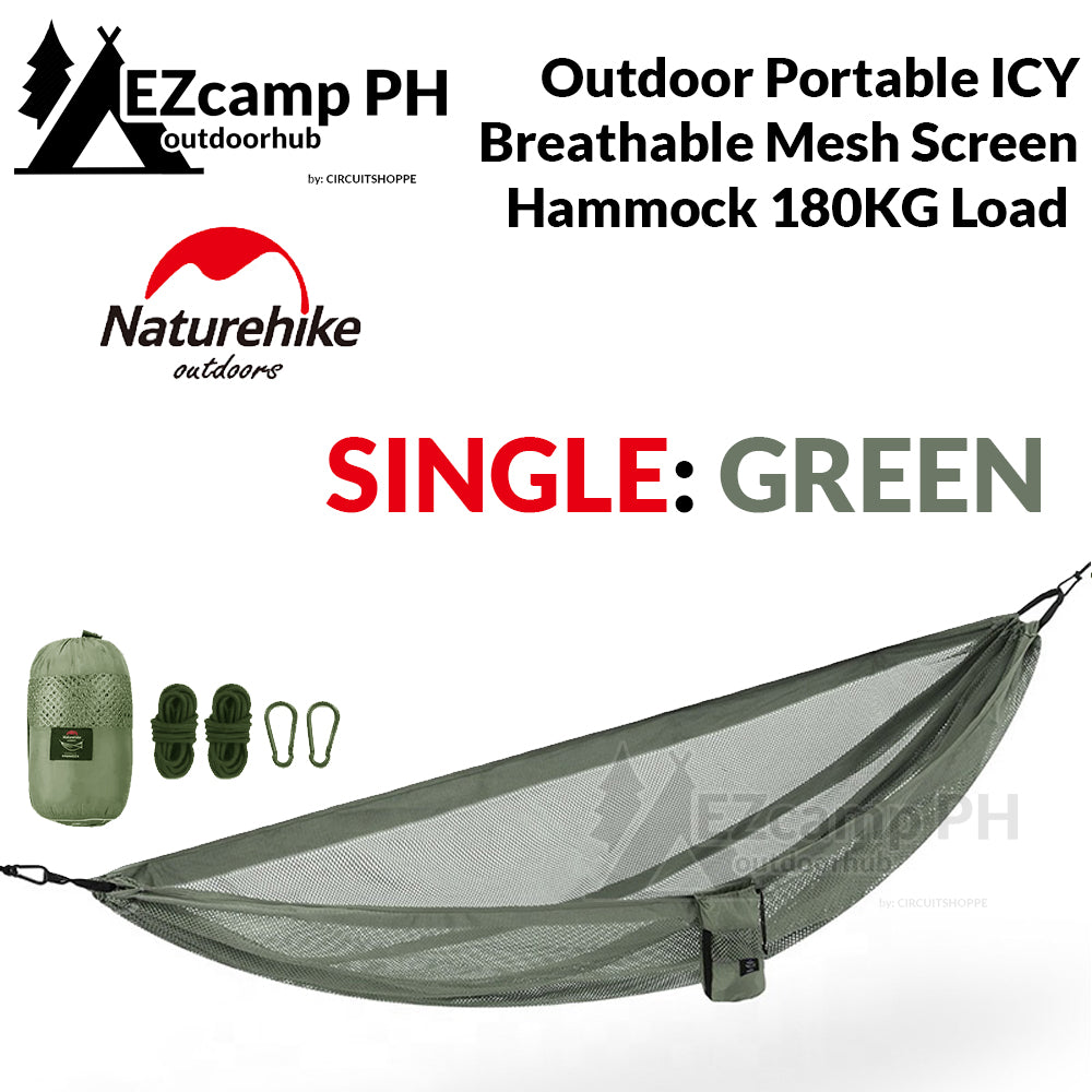 Naturehike Single | Double 1-2 Person Outdoor Portable ICY Breathable Mesh Screen Hammock 200KG Max Load COBWEB Lightweight Folding Camping Camp Duyan Swing Makapal Heavy Duty for Adult and Children Ultralight Picnic Tree Foldable Hanging Bed Nature Hike