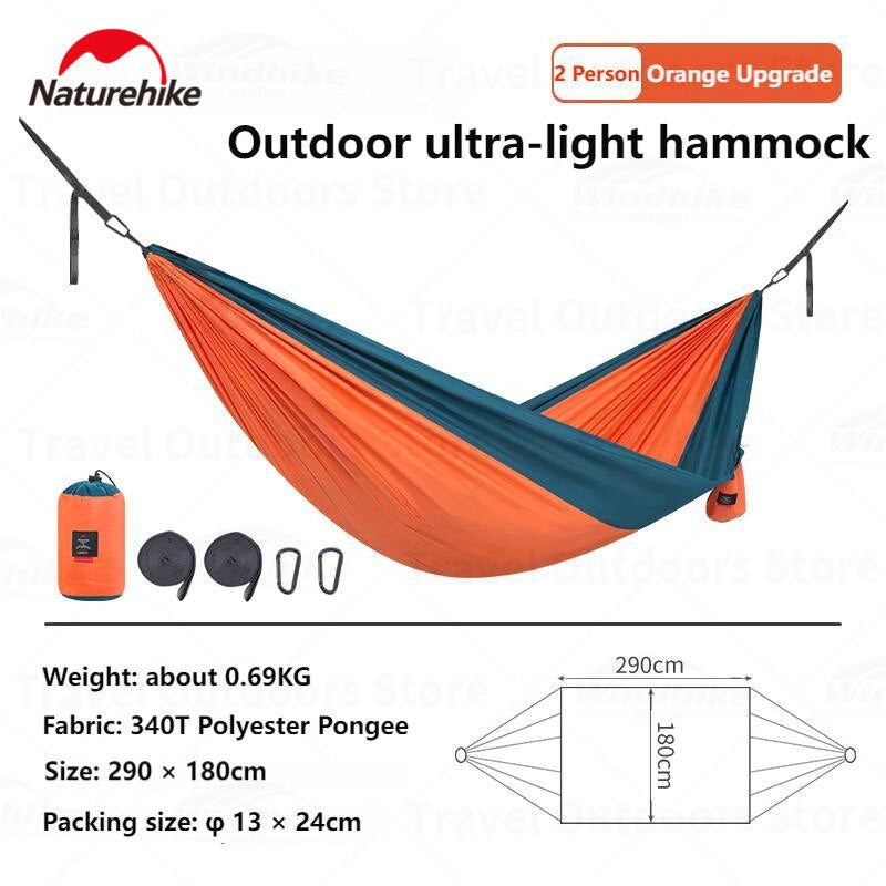 Naturehike LONE BOAT Series 1 and 2 Person Portable Outdoor Camping Hammock 340T Ultralight Single Double 200kg Max Picnic Tree Swing Hanging Bed