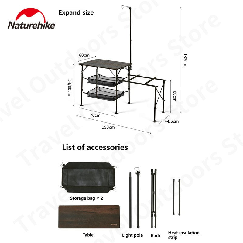 Naturehike x NIELLO FG01 Folding Portable Kitchen Working Table Ultralight Glass Fiber Cooking Foldable Outdoor Camping Gas Range Rack With Mesh Bag