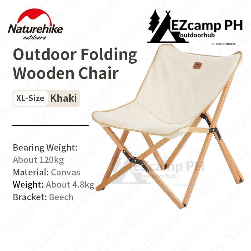 Naturehike Folding Camping Moon Chair Wooden Ultralight Portable Solid Beech Wood Oxford Cloth Glamping Chair Steady Outdoor Travel Daily Leisure