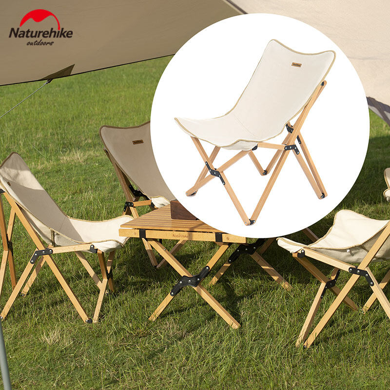 Naturehike Folding Camping Moon Chair Wooden Ultralight Portable Solid Beech Wood Oxford Cloth Glamping Chair Steady Outdoor Travel Daily Leisure