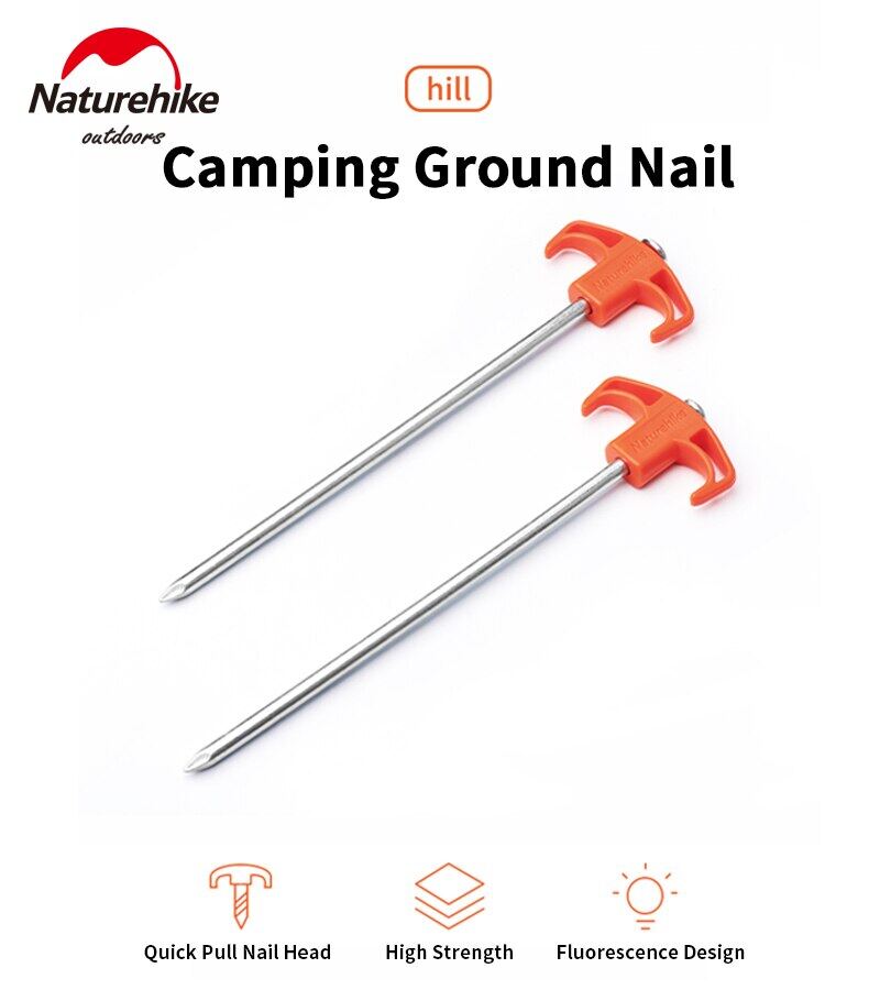 Naturehike HILL Series 2pcs 25cm Peg Ground Nails Stakes Set Camping Tent Accessories Black Orange Luminous Glow in the Dark White Steel Iron