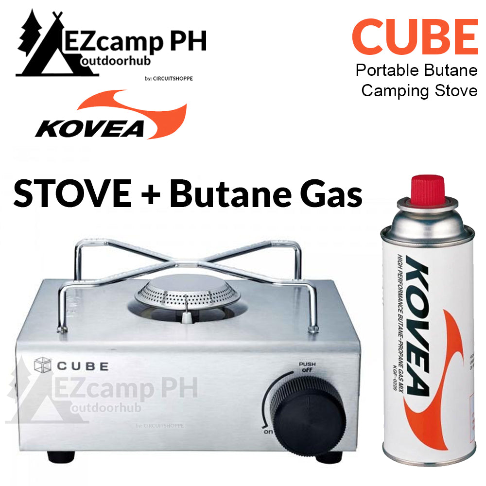 KOVEA Korea CUBE Portable Butane Camping Gas Stove Compact Mini Standard Nozzle Type Canister Fuel Can Outdoor Indoor Cassette Burner Set