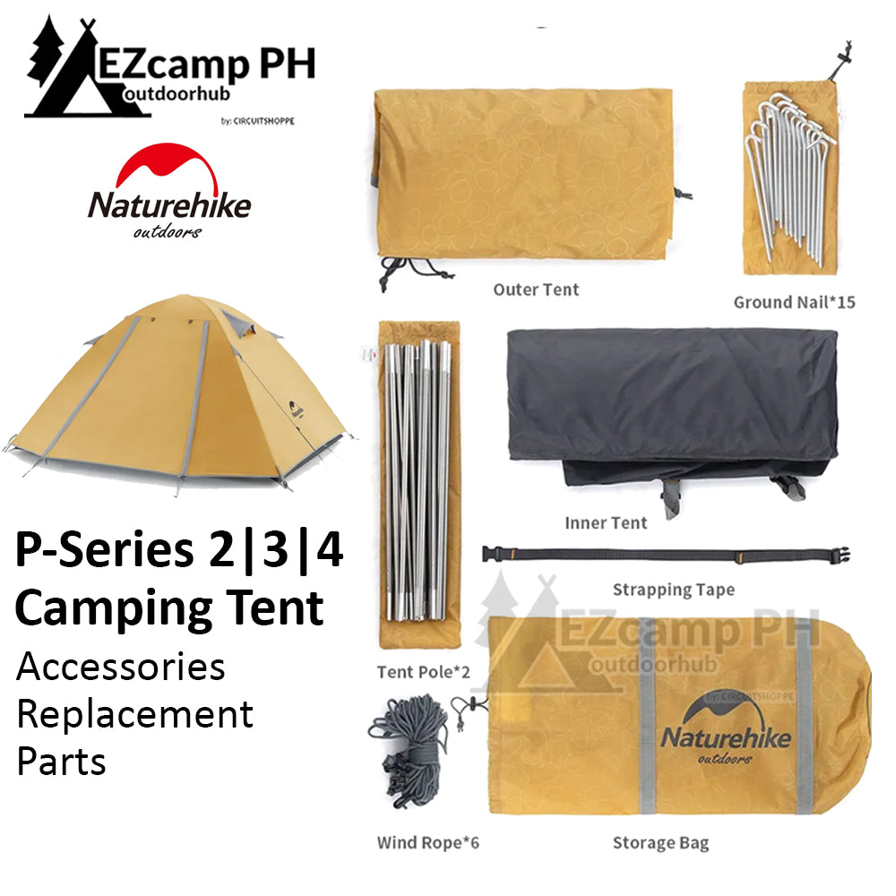 ACCESSORIES ONLY Naturehike P-SERIES 2 3 4 Person Tent Replacement Parts Inner Outer Fly Sheet Aluminum Pole Bag Peg Rope Set Professional P Series