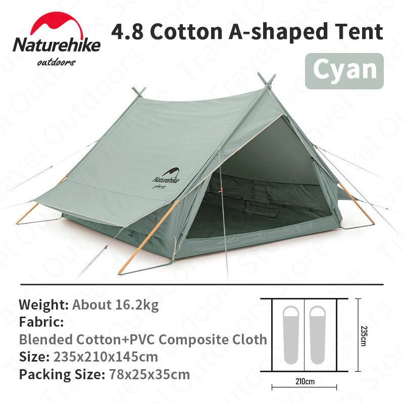 Naturehike EXTEND Series 4.8 2 to 4 Person Blended Cotton Outdoor A-Roof Glamping Camping Tent Eaves 4.8m² Portable with Awning Shelter Waterproof