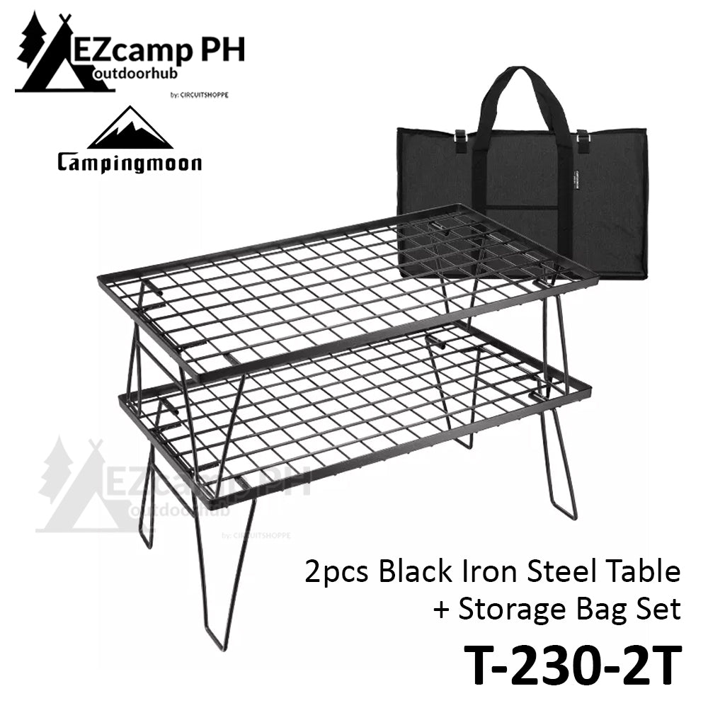 CAMPINGMOON Black Iron Stainless Steel Stackable Multi-Purpose Camping  Portable Folding Table Outdoor Storage Rack Foldable Metal Table Camping  Moon