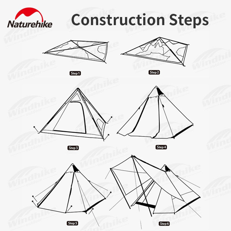 Naturehike Four-Sided Pyramid Automatic Tent Outdoor Portable Awning Four-Sided Quick Build Auto Pole Pyramid Large Hall Double Door For 3-4 Persons Waterproof Breathable Camping  Hiking Travel Heavy Duty Original Nature Hike