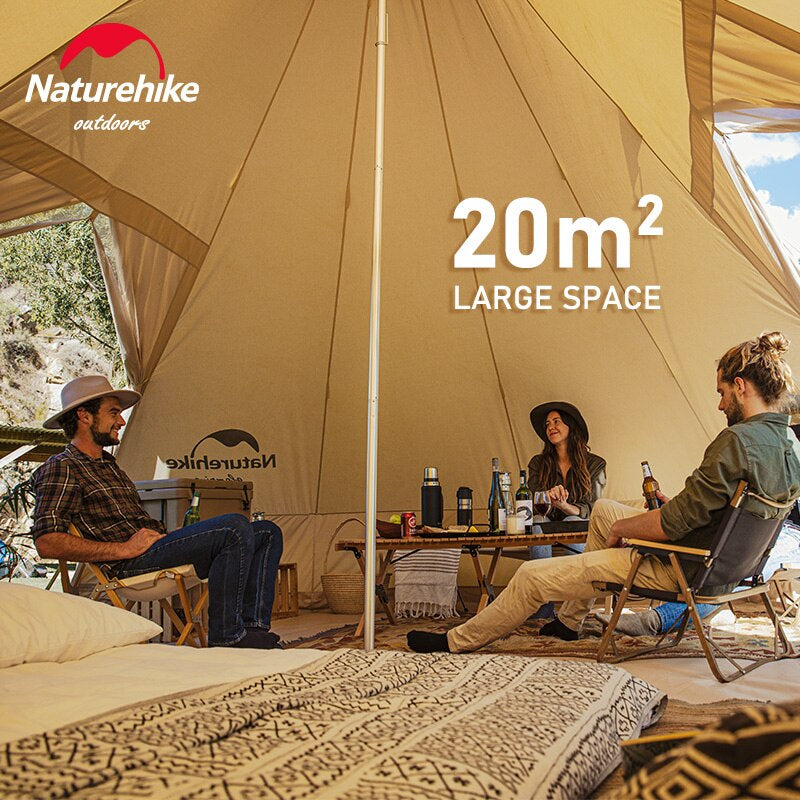 Naturehike BRIGHTEN Series 20 Cotton Pyramid Bell Camping Glamping Tent 20m² Extra Large Family Waterproof Outdoor with Awning for 10 to 12 Person