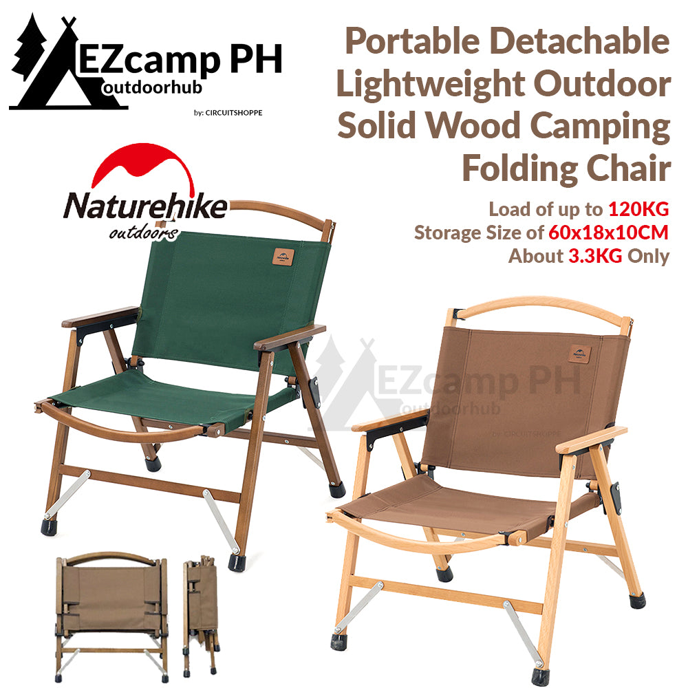 Naturehike Premium Portable Folding Wooden Outdoor Camping Kermit Chair Solid Wood Material Glamping Detachable Ultralight Foldable Camp Steady Chair Nature Hike Picnic Beech Walnut Finish