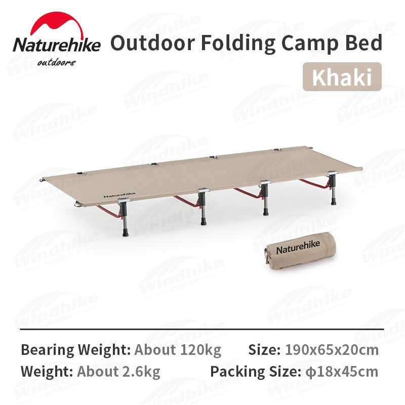 Naturehike XJC07 Ultralight Folding Bed Portable Aluminum Easy Setup Bracket 120kg Max Load Sleeping Foldable Cot 2.6kg 300D Oxford Camping Hiking