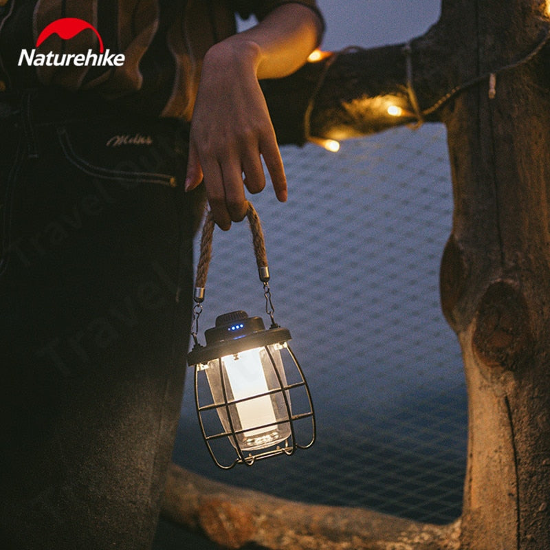 Naturehike Outdoor Camping LED Lamp Atmosphere Light USB Charge Portable Hanging Tent Lamp Ambient Lighting IPX4 Waterproof Lantern With Tripod