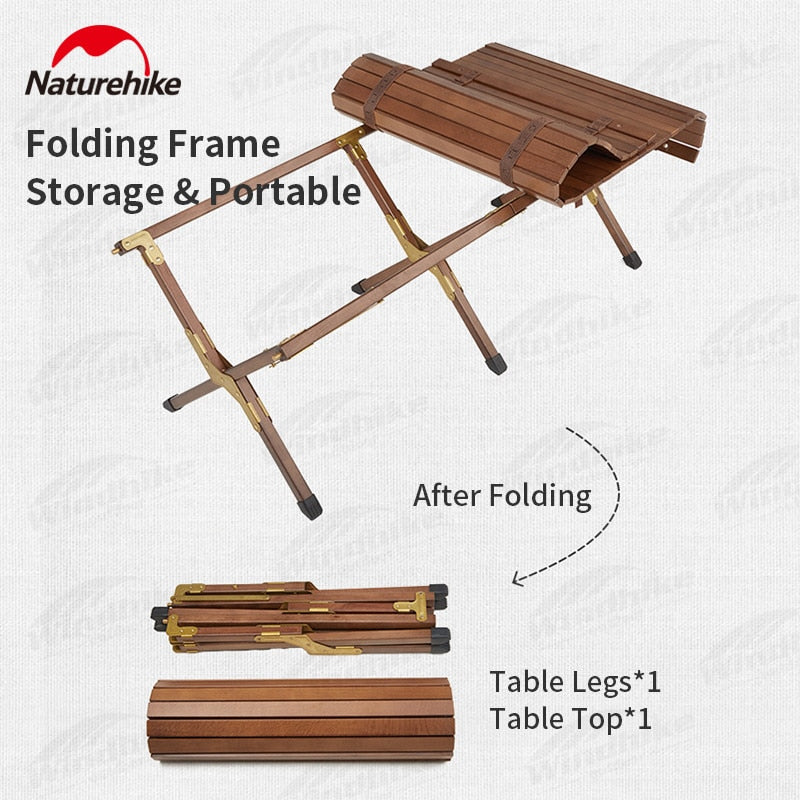 Naturehike Walnut Wood Egg Roll Folding Portable Camping Outdoor Table Small Large Size Solid Wooden Foldable Copper Plated Heavy Duty Support