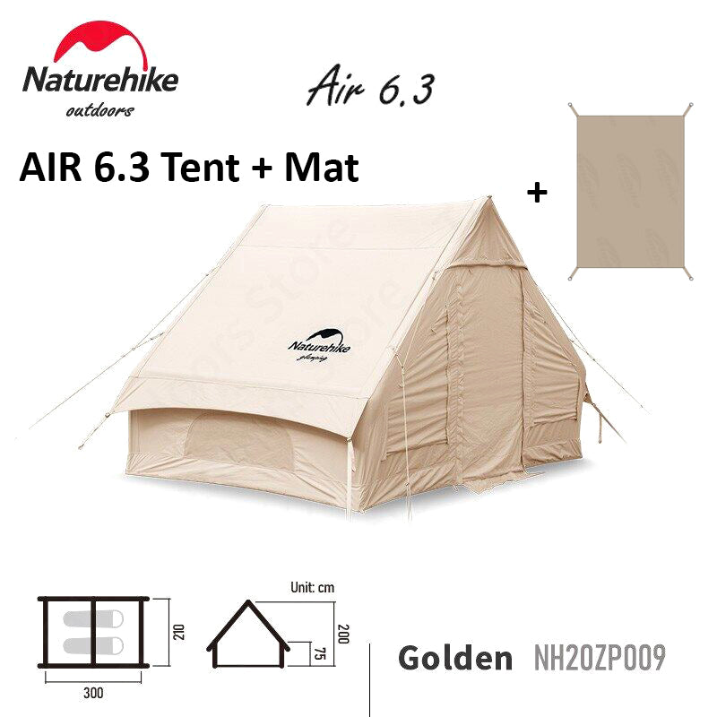 Naturehike EXTEND AIR Series 6.3 Air Inflatable Blended Cotton Camping Glamping Tent for 4 Persons Air PVC Pole Waterproof Outdoor Shelter 6.3SQM Space