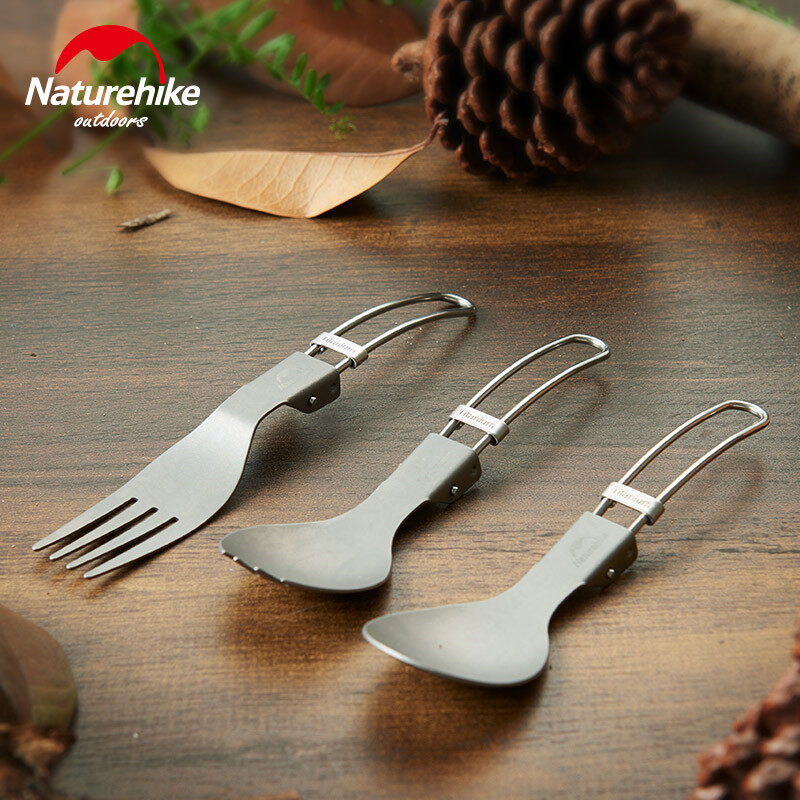 Naturehike Pure Titanium Folding Spoon Fork Chopstick Knife Portable Multifunction Camping Hiking Food Dining Utensil Tableware with Storage Bag