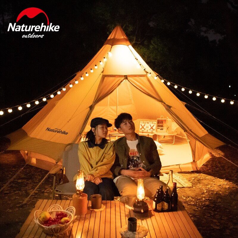 Naturehike BRIGHTEN Series 12.3 Blended Cotton Pyramid Bell Camping Glamping Tent 12.3m² Large Family Group Waterproof for 8 Person Tipi 12