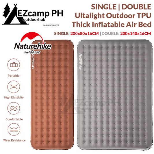 Naturehike Single Double TPU Camping Air Bed Inflatable 16CM Thick Premium Comfortable Tent Sleeping Pad Mat Mattress Lightweight Portable Waterproof