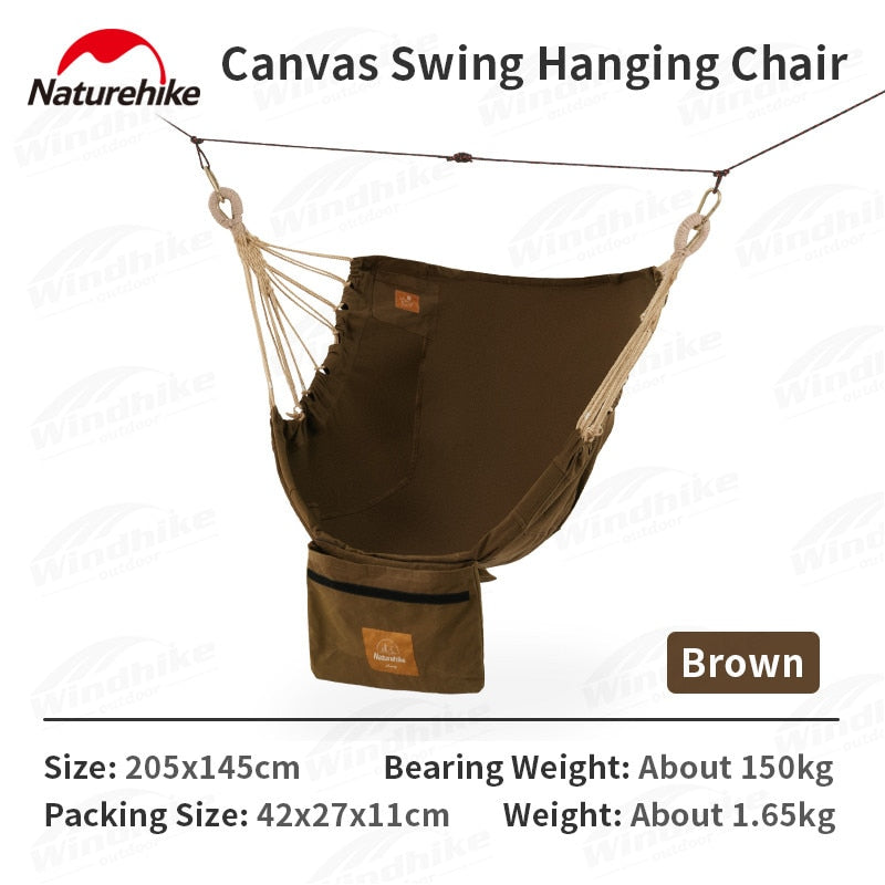 Naturehike 120x145cm Canvas Cotton Hanging Hammock Camping Swing Chair Outdoor Portable 150Kg Load Bearing Beach Travel Hanging Bed Nature Hike