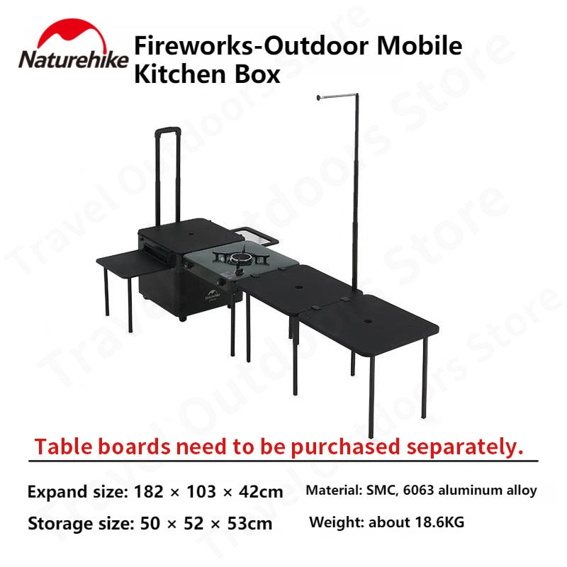 Naturehike FIREWORKS Outdoor Mobile Kitchen Working Table Box Trolley Storage with Infrared Butane Gas Stove Burner Portable Folding Camping Cooking