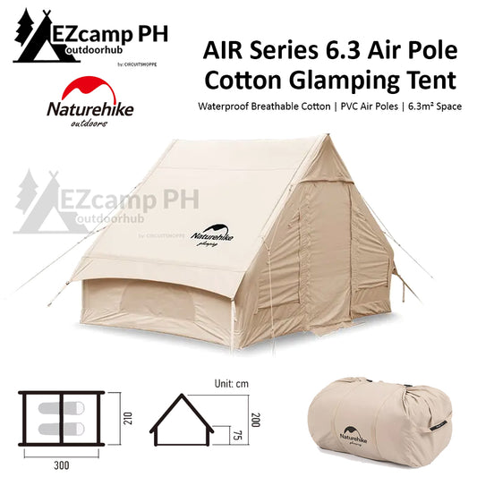 Naturehike EXTEND AIR Series 6.3 Air Inflatable Blended Cotton Camping Glamping Tent for 4 Persons Air PVC Pole Waterproof Outdoor Shelter 6.3SQM Space