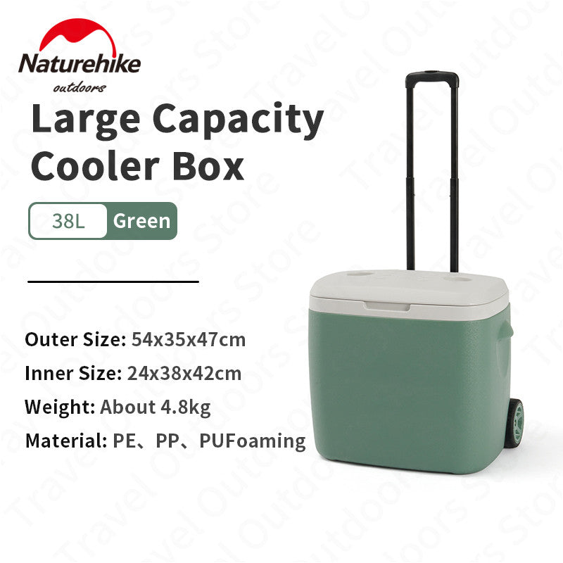 Naturehike Outdoor Pull Rod Trolley Cooler Box High Capacity Portable Camping Food Ice Cold Food Drinks Storage Chest Box with Wheel Cold up to 48H