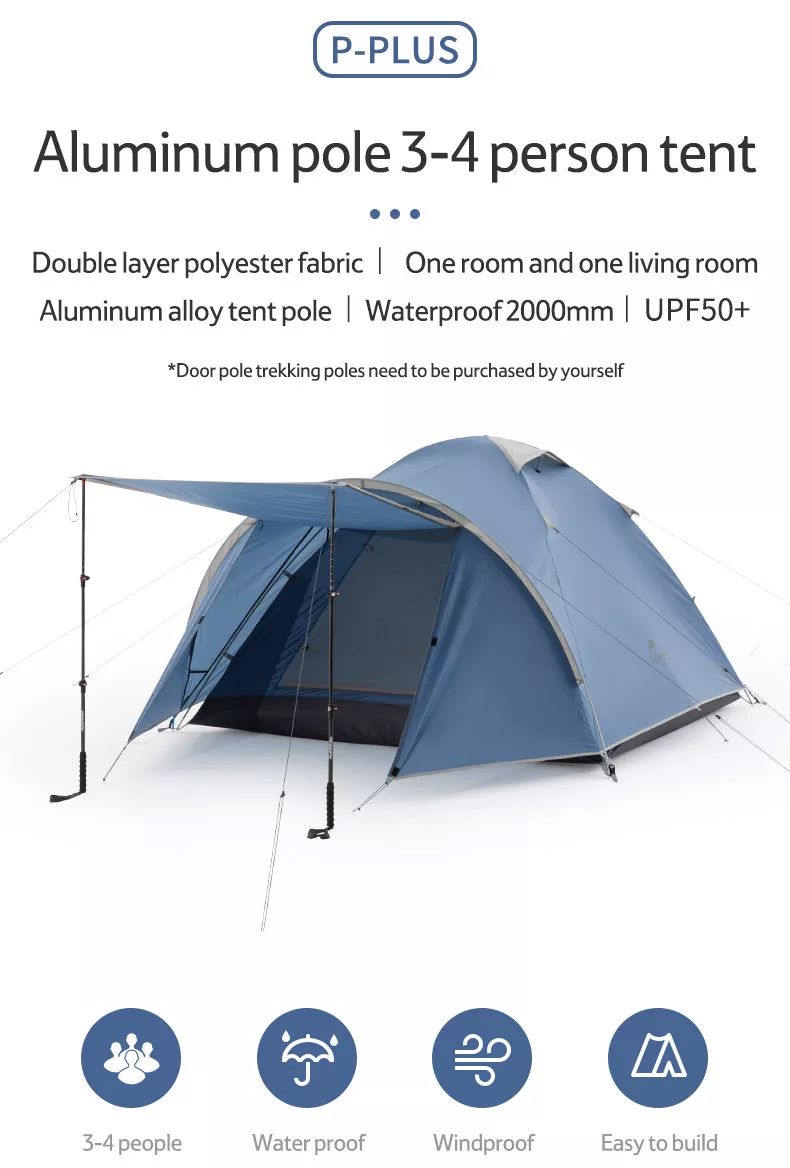 Naturehike 3 to 4 Person P-Plus One Bedroom One Living Room Outdoor Camping Tent Portable Waterproof Windproof Ultralight P Plus Series P-Series