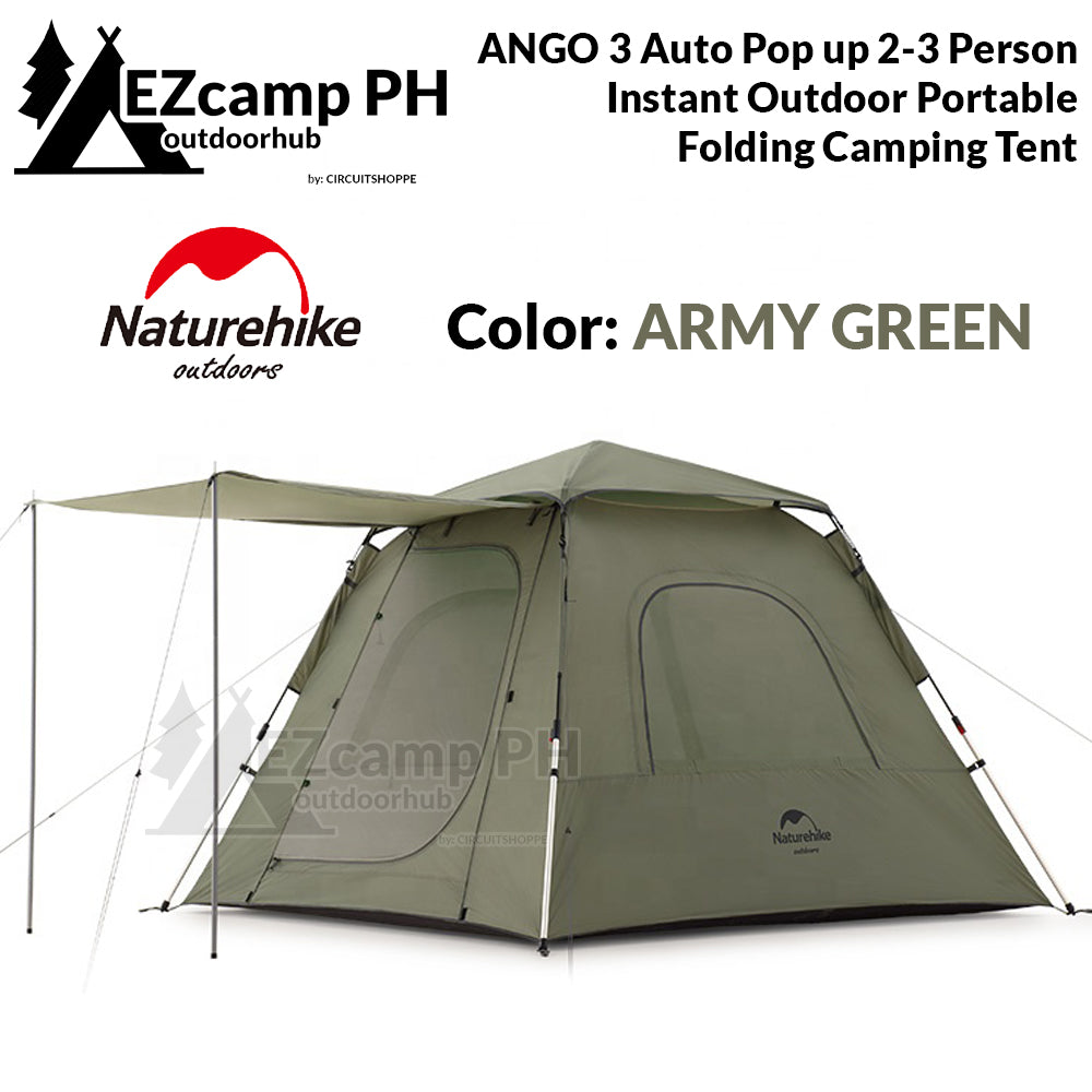 Naturehike ANGO 3 Automatic Pole Camping Tent 3 Person Quick Build with Awning Waterproof Portable UPF50+ Sun Protection Pop-up Folding Tent