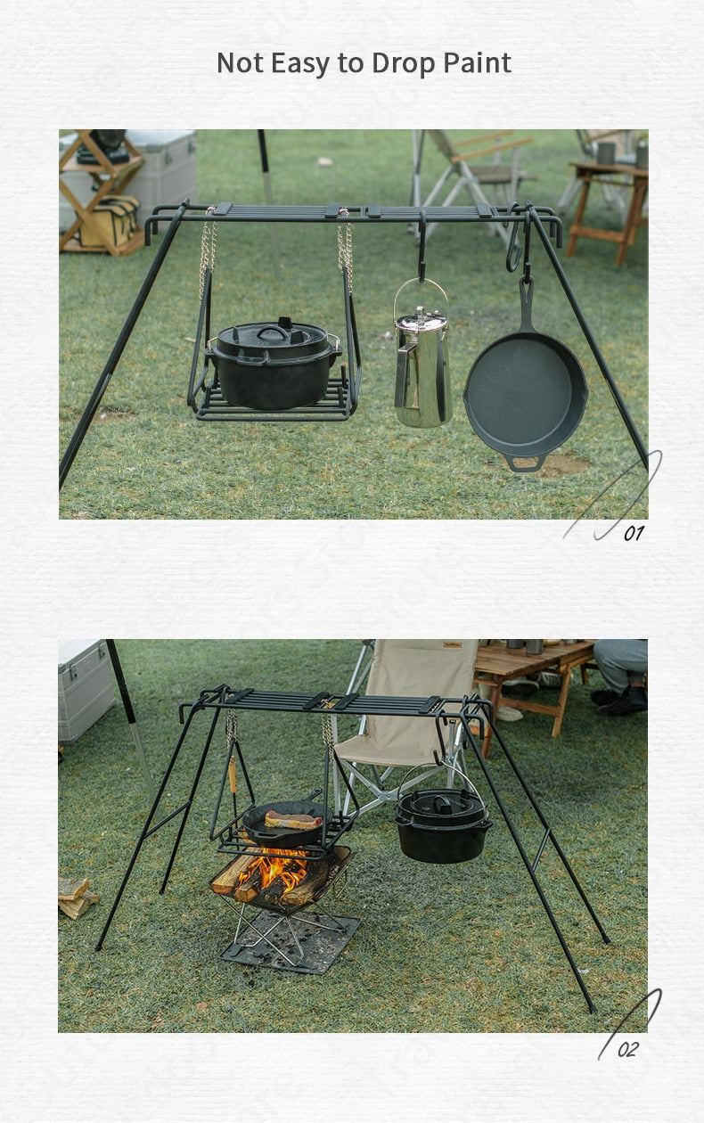 Naturehike Camping Wrought Iron Shelf Portable Multifunctional Triangle Hanging Rack Outdoor Hang Pot Cooking Grilling BBQ Grill Adjustable 2 Sizes