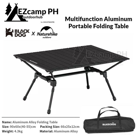 BLACKDOG by Naturehike Multifunction Aluminum Alloy Portable Folding Outdoor Camping Table High Low Adjustable Height Lightweight Table Cart Ready Foldable Board Nature Hike Black Dog