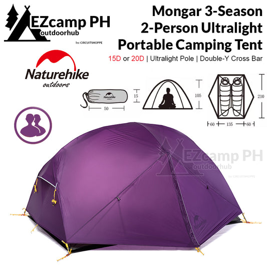 Naturehike MONGAR Series 2 Person 3 Season Camping Backpacking Hiking Ultralight Portable Outdoor Tent Waterproof Windproof 15D 20D Light Weight