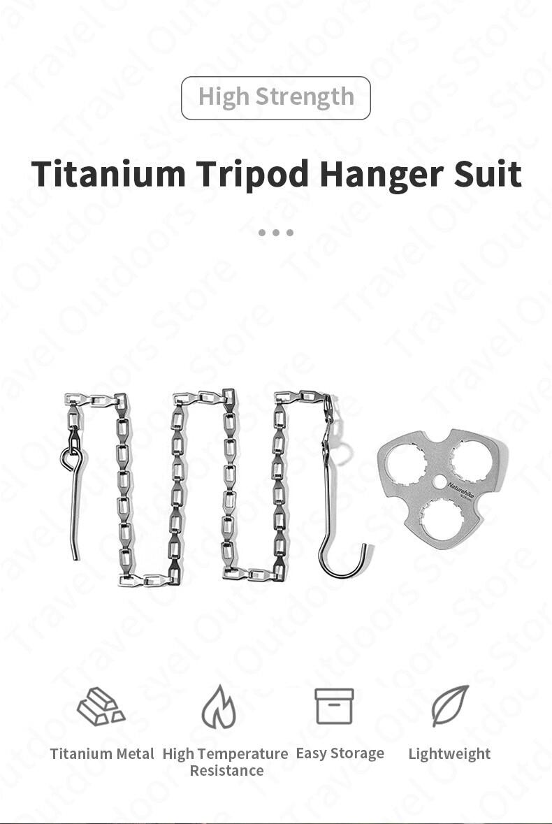 Naturehike Titanium Tripod Hanger Ultralight 50g Portable Camping Hiking Wood Bushcraft Cooking Equipment Hang Hook Picnic BBQ 10kg Max Load Suit