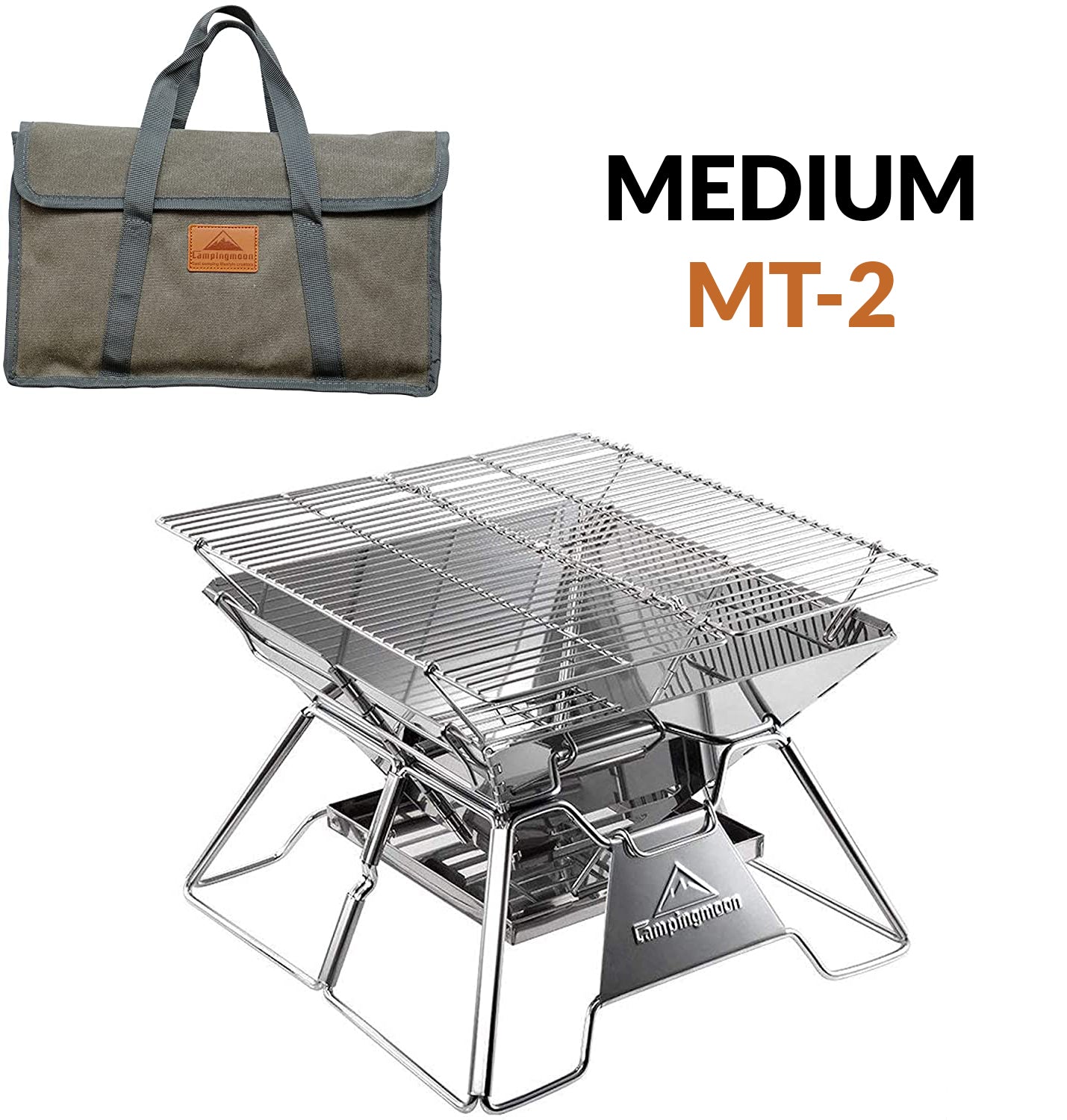 CAMPINGMOON Outdoor Portable Camping BBQ Grill Pure Stainless Steel X-Mini MT-2 MT-3 Charcoal Fire Wood Pit Bonfire Multi Purpose Small Medium Large