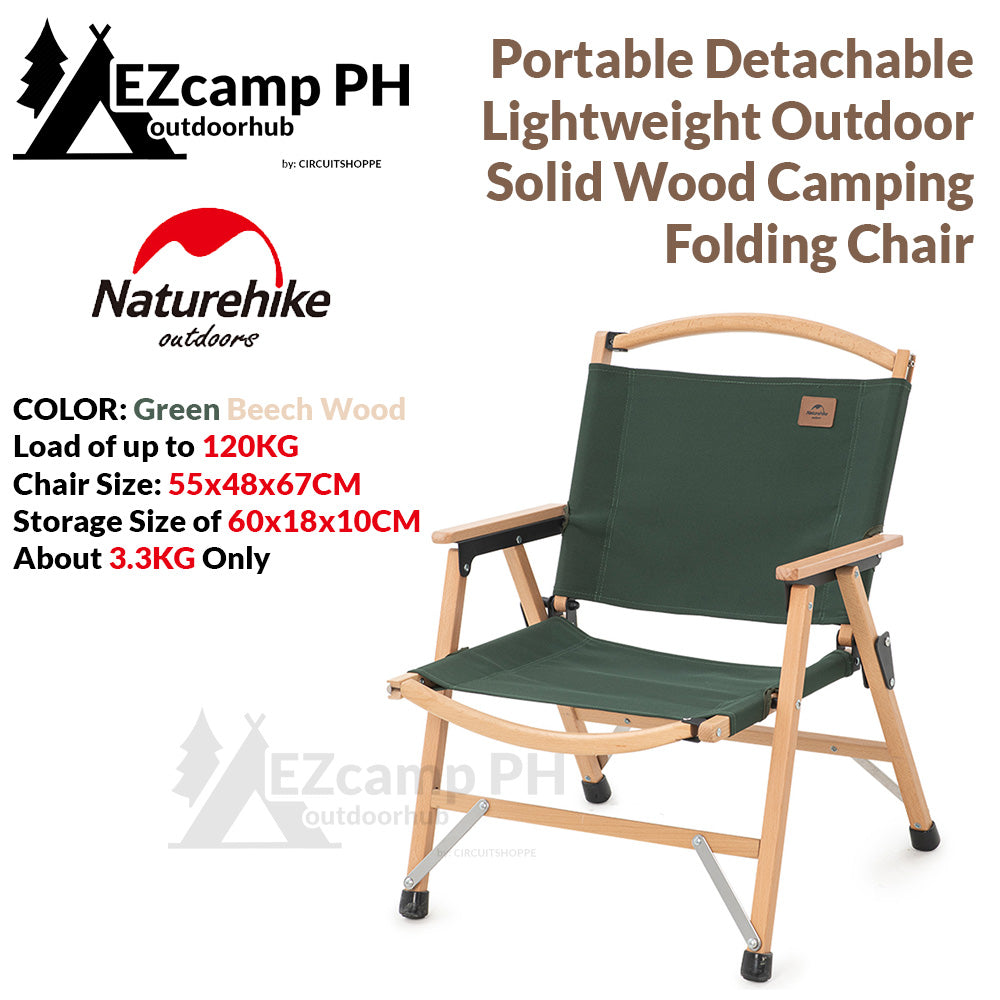 Naturehike Premium Portable Folding Wooden Outdoor Camping Kermit Chair Solid Wood Material Glamping Detachable Ultralight Foldable Camp Steady Chair Nature Hike Picnic Beech Walnut Finish