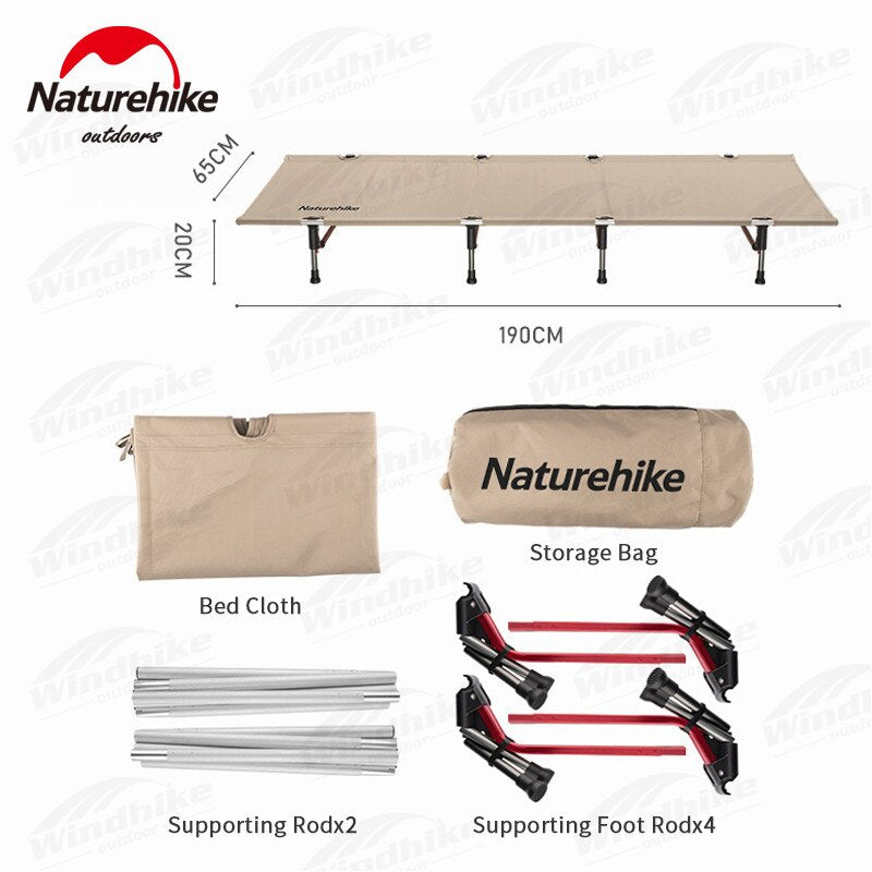 Naturehike XJC07 Ultralight Folding Bed Portable Aluminum Easy Setup Bracket 120kg Max Load Sleeping Foldable Cot 2.6kg 300D Oxford Camping Hiking