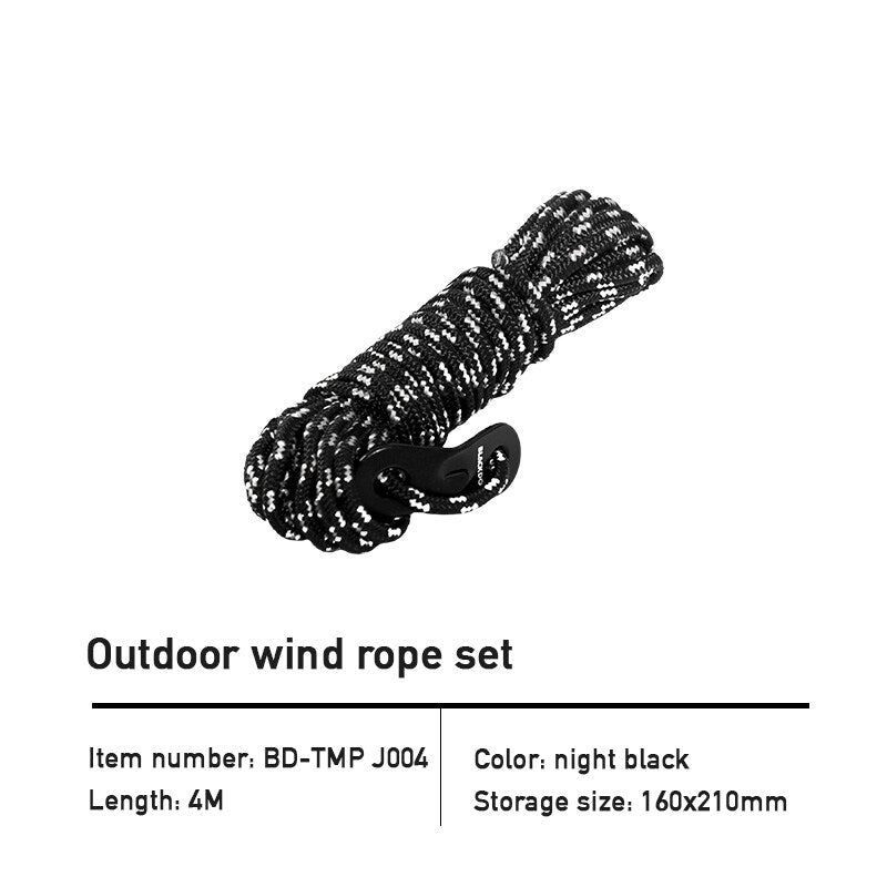 BLACKDOG by Naturehike 8pcs Set of 4m Black Wind Rope with Buckle Tensioner Outdoor Camping Tent Tarp Reflective Nylon Guy Lines 4mm String Size