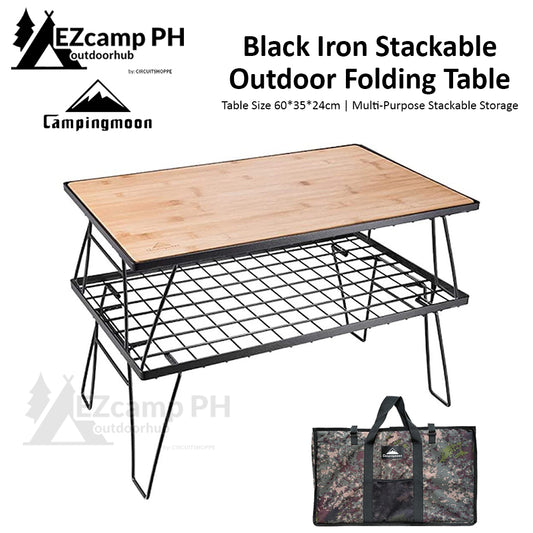 CAMPINGMOON Black Iron Stainless Steel Stackable Multi-Purpose Camping Portable Folding Table Outdoor Storage Rack Foldable Metal Table Camping Moon