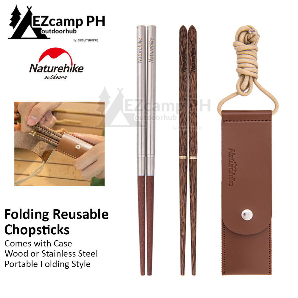 Naturehike Camping Chopsticks Solid Wooden and Stainless Steel 2 Section Wood Chop Stick Reusable Outdoor Chopstick with Case Tableware Utensil