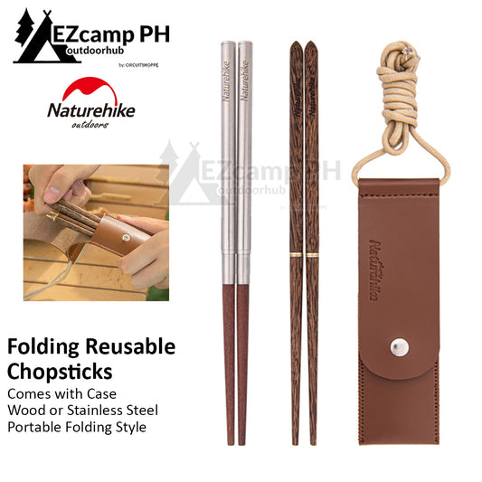 Naturehike Camping Chopsticks Solid Wooden and Stainless Steel 2 Section Wood Chop Stick Reusable Outdoor Chopstick with Case Tableware Utensil