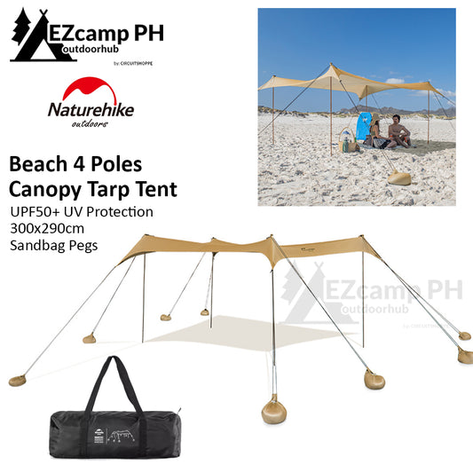 Naturehike Beach 4 Poles Awning Canopy Tarp Tent UPF50+ Anti UV 300x290cm Sunshade Waterproof Shelter Sandbag Pegs Outdoor Camping