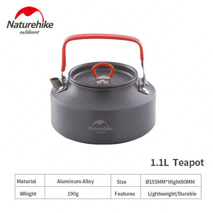 NatureHike 1.1L | 1.45L Outdoor Camping Cookware Kettle Aluminum Alloy Boil Boiling Water Coffee Pot Ultralight Tea Pot Camping Trip Tourism Hiking