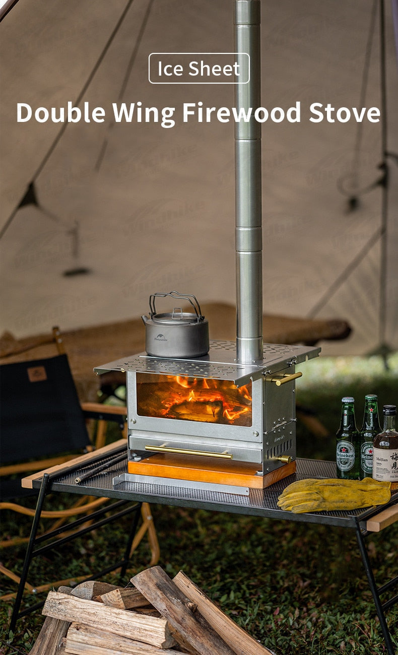 Naturehike Double Wing Ultralight Tabletop Firewood Stove 430 Stainless Steel Detachable Camping Stove Heating Boil Water Picnic Fire Wood Cooking