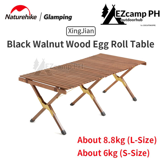 Naturehike Walnut Wood Egg Roll Folding Portable Camping Outdoor Table Small Large Size Solid Wooden Foldable Copper Plated Heavy Duty Support