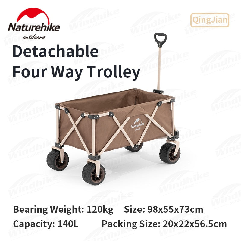 Naturehike TC03 140L Capacity Portable 4 Way Folding Camping Outdoor Trolley Cart 120kg Max Load Big Large Detachable Wheels Wagon