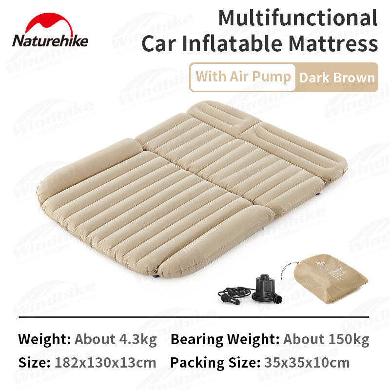 Naturehike Car Inflatable Mattress Air Bed Universal Auto Camping Comfortable Optional 12V Car Socket Airbed Pump PVC Suede Portable Sleeping Pad Mat